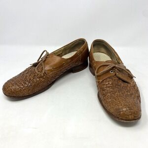 Florsheim Royal Imperial Mens 7.5D Woven Brown Leather Lace Up Made In USA